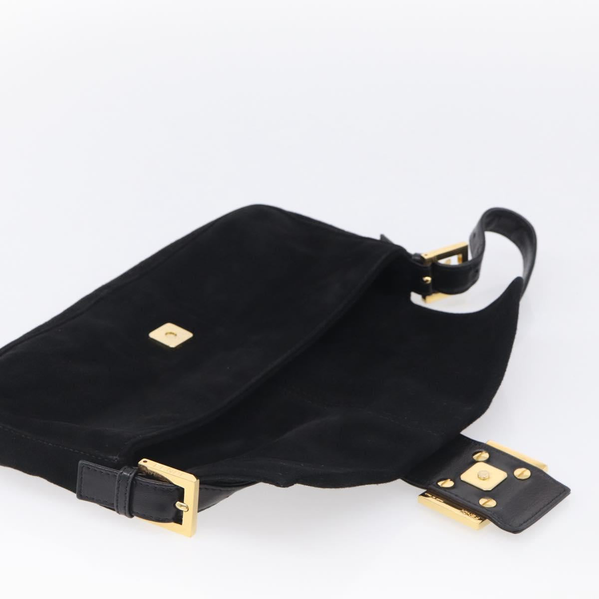 FENDI Mamma Baguette Shoulder Bag Suede Black Gold Auth 211783V
