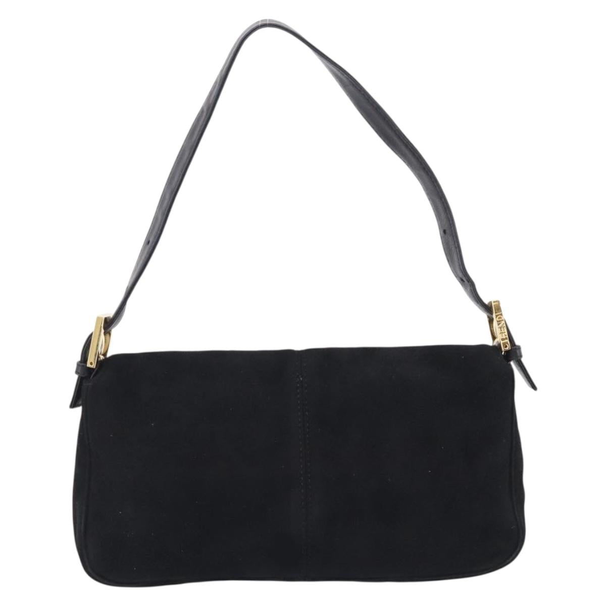 FENDI Mamma Baguette Shoulder Bag Suede Black Gold Auth 211783V