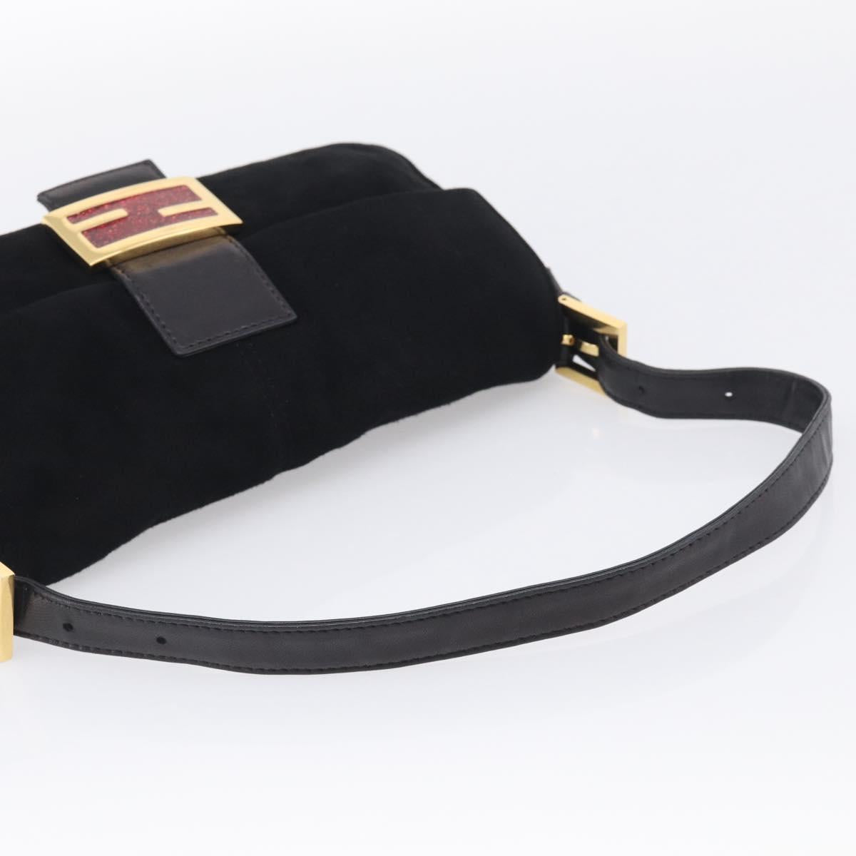 FENDI Mamma Baguette Shoulder Bag Suede Black Gold Auth 211783V