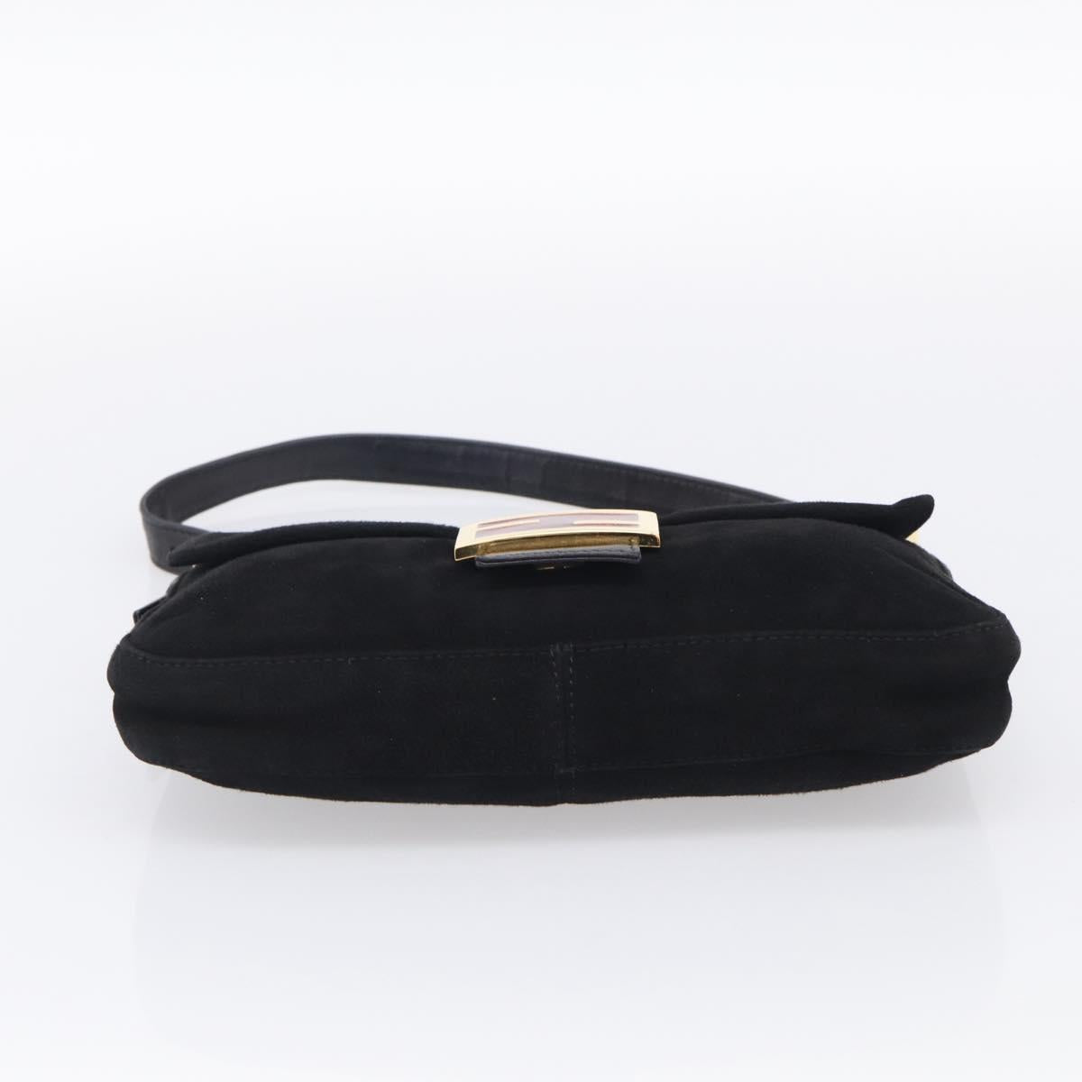 FENDI Mamma Baguette Shoulder Bag Suede Black Gold Auth 211783V