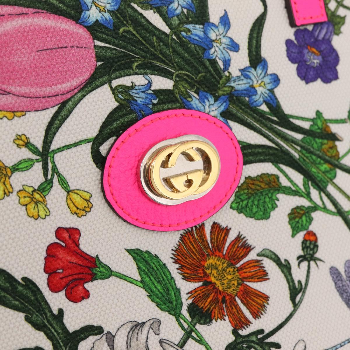 GUCCI Flora Hand Bag Canvas 2way Beige Gold 550141 Auth 211784V
