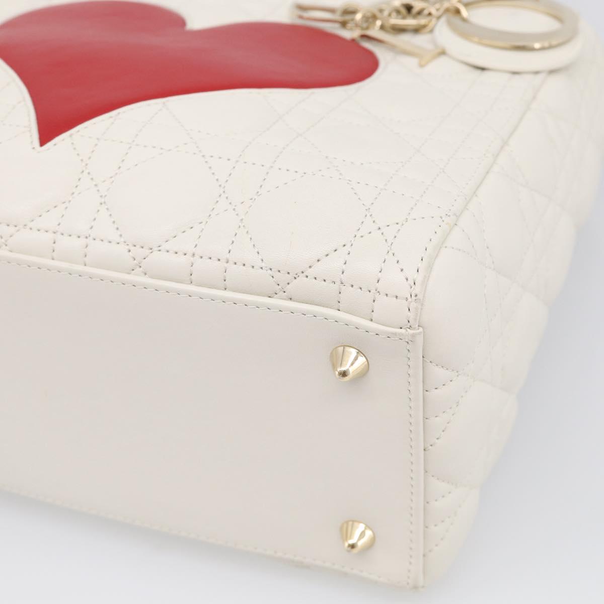Christian Dior Lady Dior Canage Bag Lamb Skin 2way White Gold Auth 211787SAM