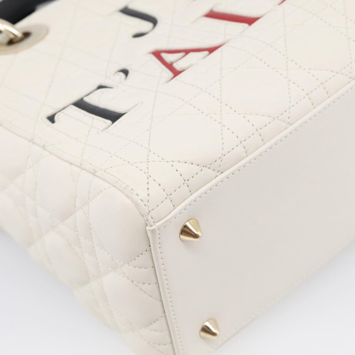 Christian Dior Lady Dior Canage Bag Lamb Skin 2way White Gold Auth 211787SAM