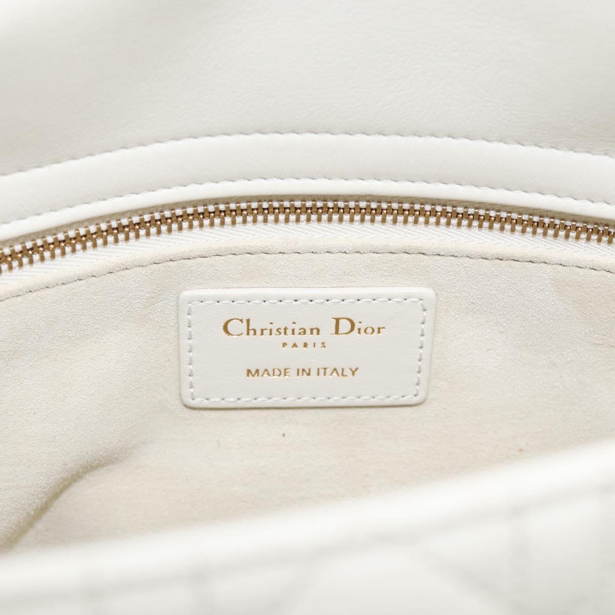 Christian Dior Lady Dior Canage Bag Lamb Skin 2way White Gold Auth 211787SAM