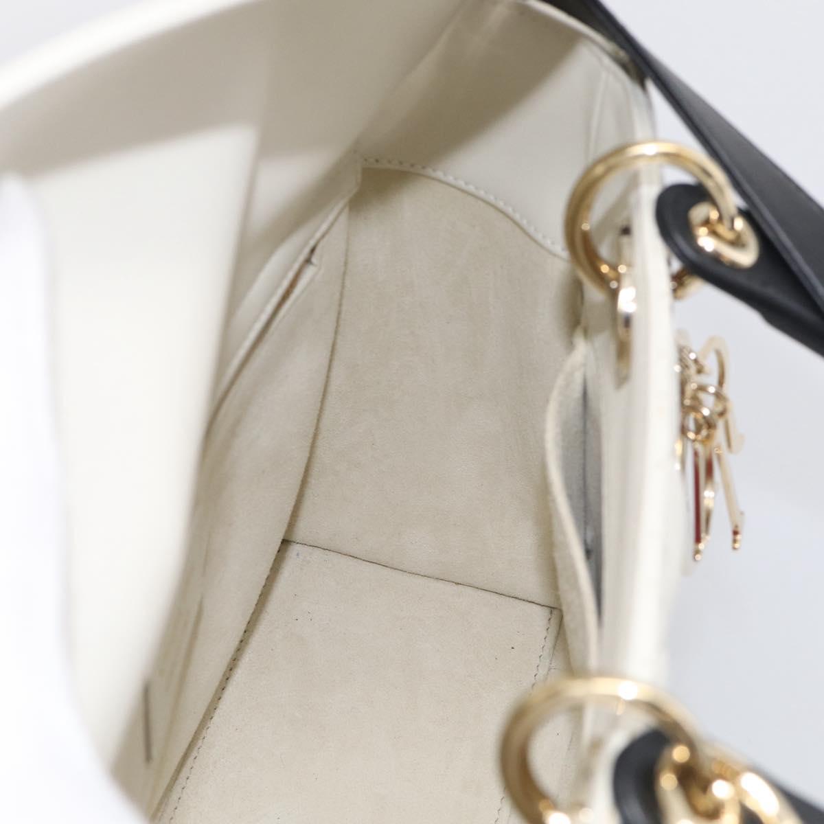 Christian Dior Lady Dior Canage Bag Lamb Skin 2way White Gold Auth 211787SAM