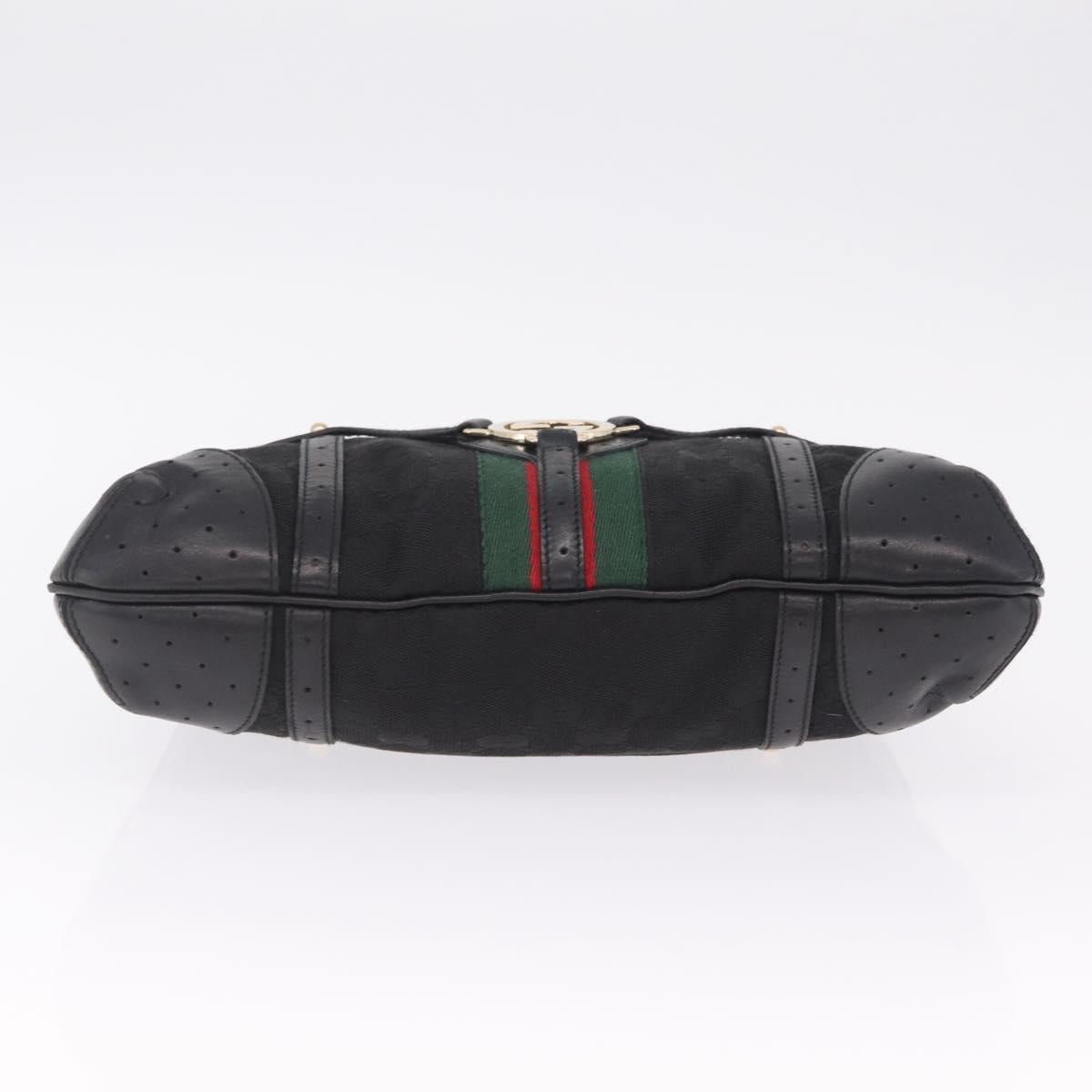 GUCCI Web Sherry Line Hand Bag Leather Black Gold 114882 Auth 211805V