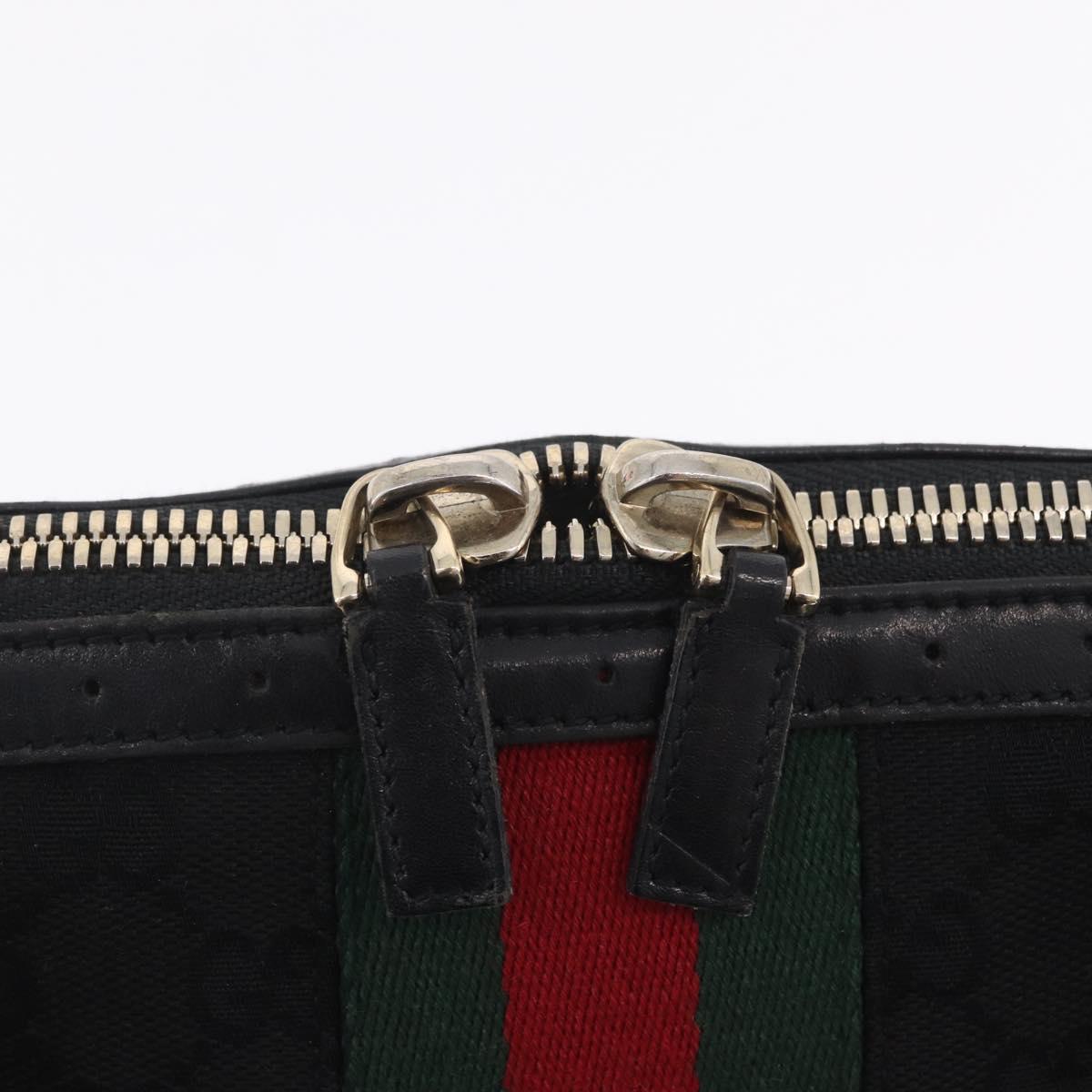 GUCCI Web Sherry Line Hand Bag Leather Black Gold 114882 Auth 211805V