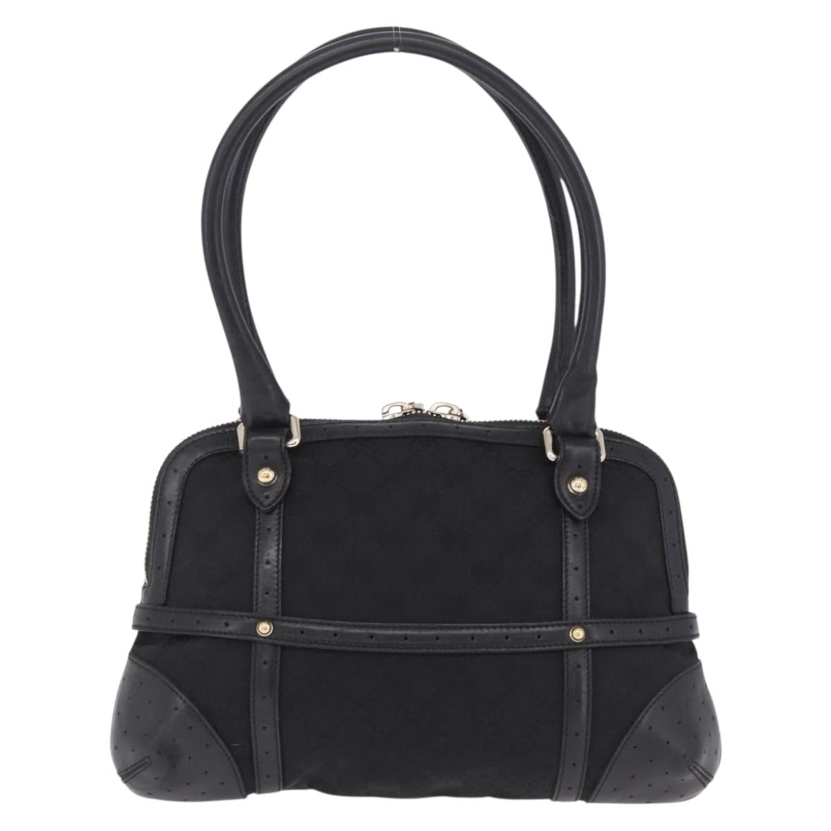 GUCCI Web Sherry Line Hand Bag Leather Black Gold 114882 Auth 211805V