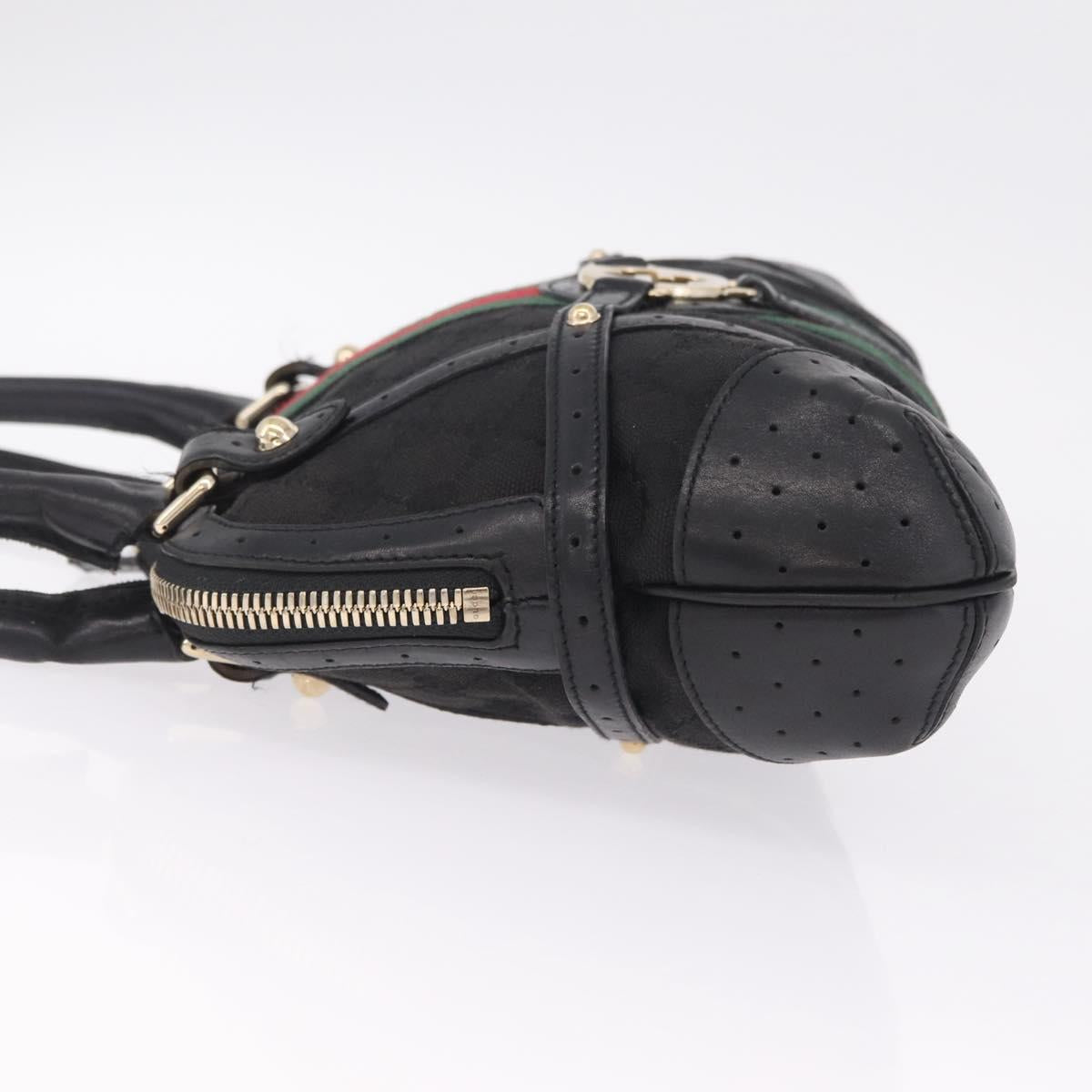 GUCCI Web Sherry Line Hand Bag Leather Black Gold 114882 Auth 211805V