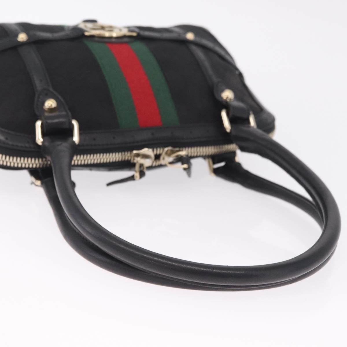 GUCCI Web Sherry Line Hand Bag Leather Black Gold 114882 Auth 211805V