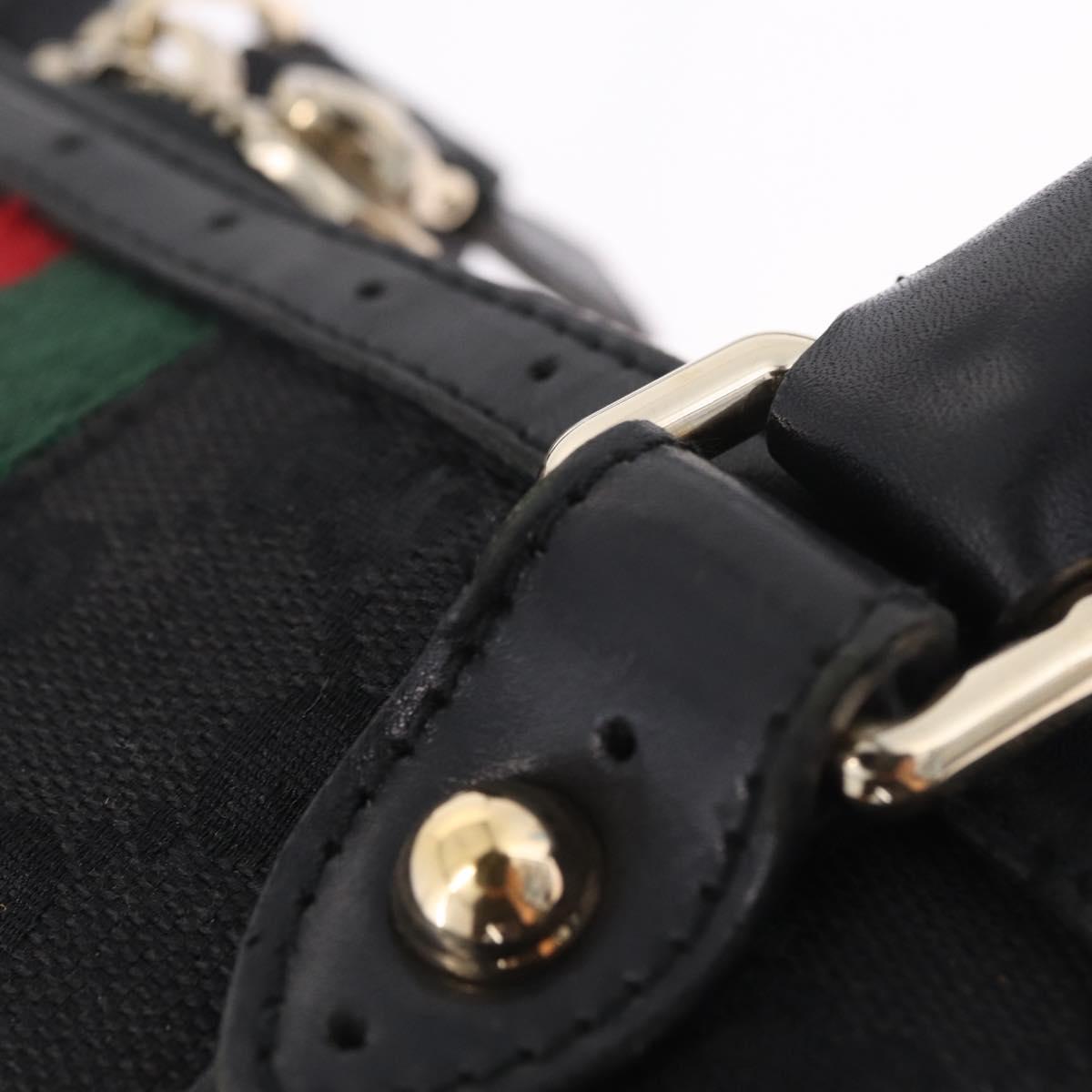 GUCCI Web Sherry Line Hand Bag Leather Black Gold 114882 Auth 211805V