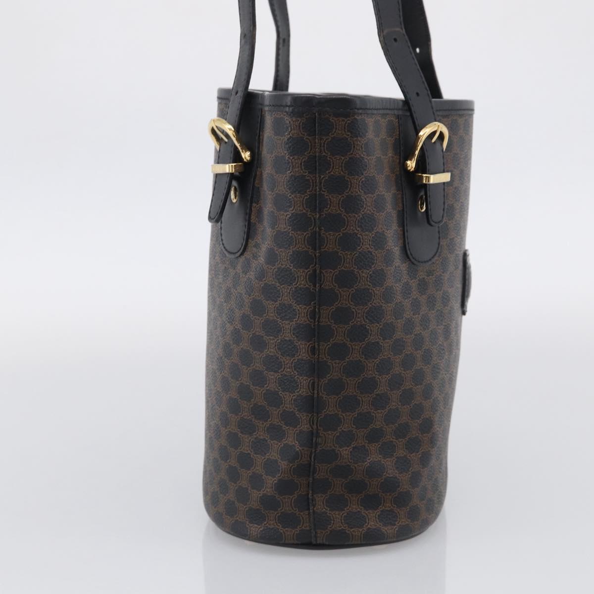 CELINE Macadam Canvas Tote Bag PVC Leather Black Gold Auth 211806A