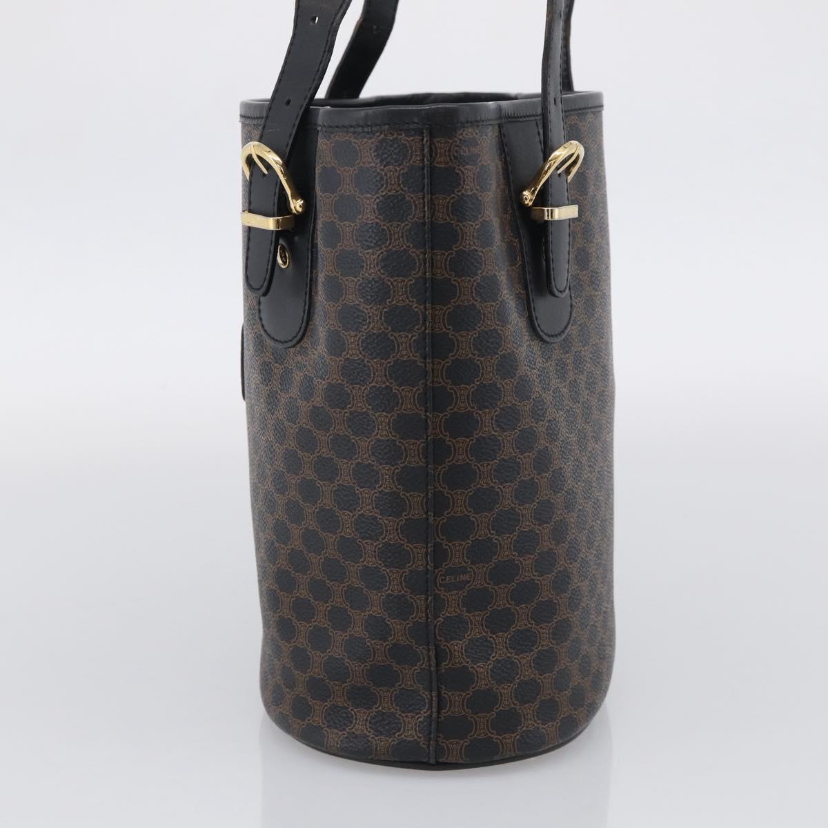 CELINE Macadam Canvas Tote Bag PVC Leather Black Gold Auth 211806A