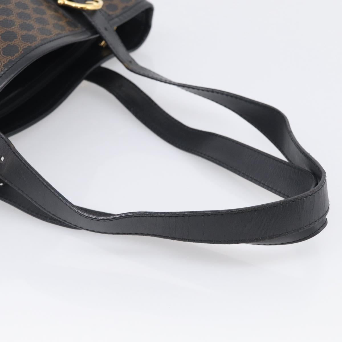 CELINE Macadam Canvas Tote Bag PVC Leather Black Gold Auth 211806A