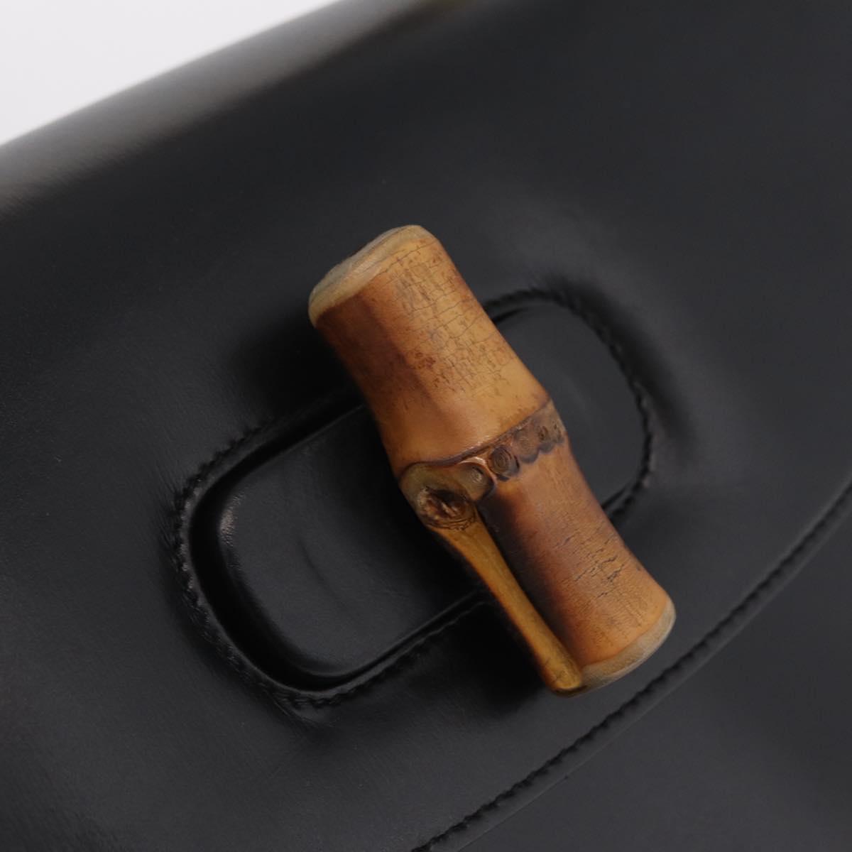 GUCCI Bamboo Hand Bag Leather 2way Black Black 000 01 0633 Auth 211807V
