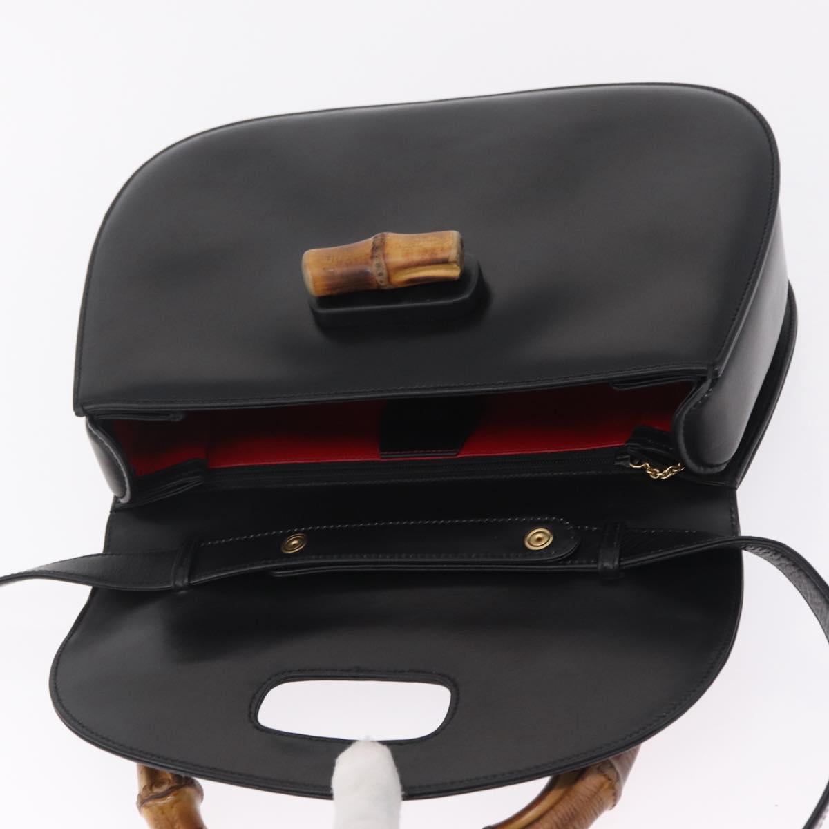 GUCCI Bamboo Hand Bag Leather 2way Black Black 000 01 0633 Auth 211807V