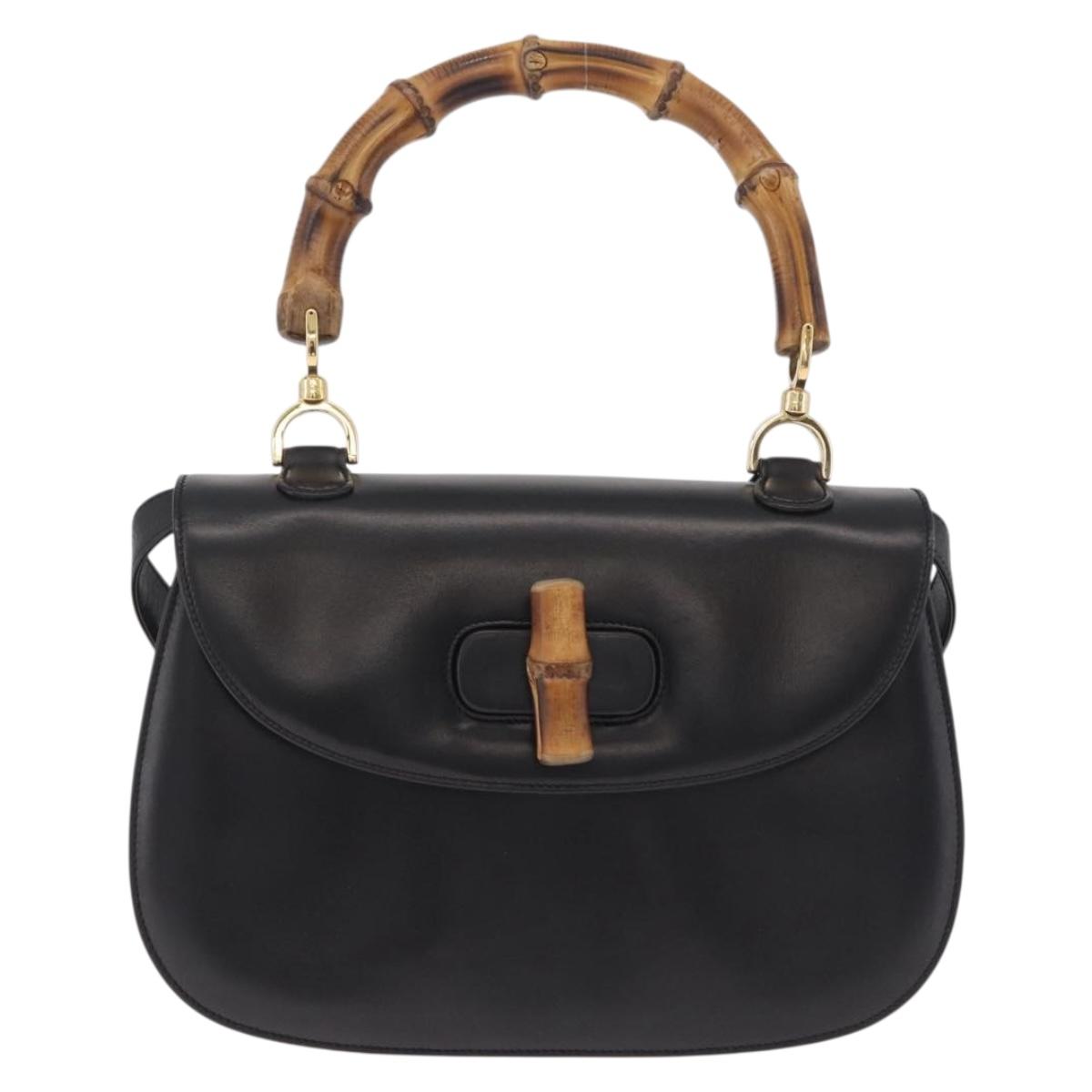 GUCCI Bamboo Hand Bag Leather 2way Black Black 000 01 0633 Auth 211807V
