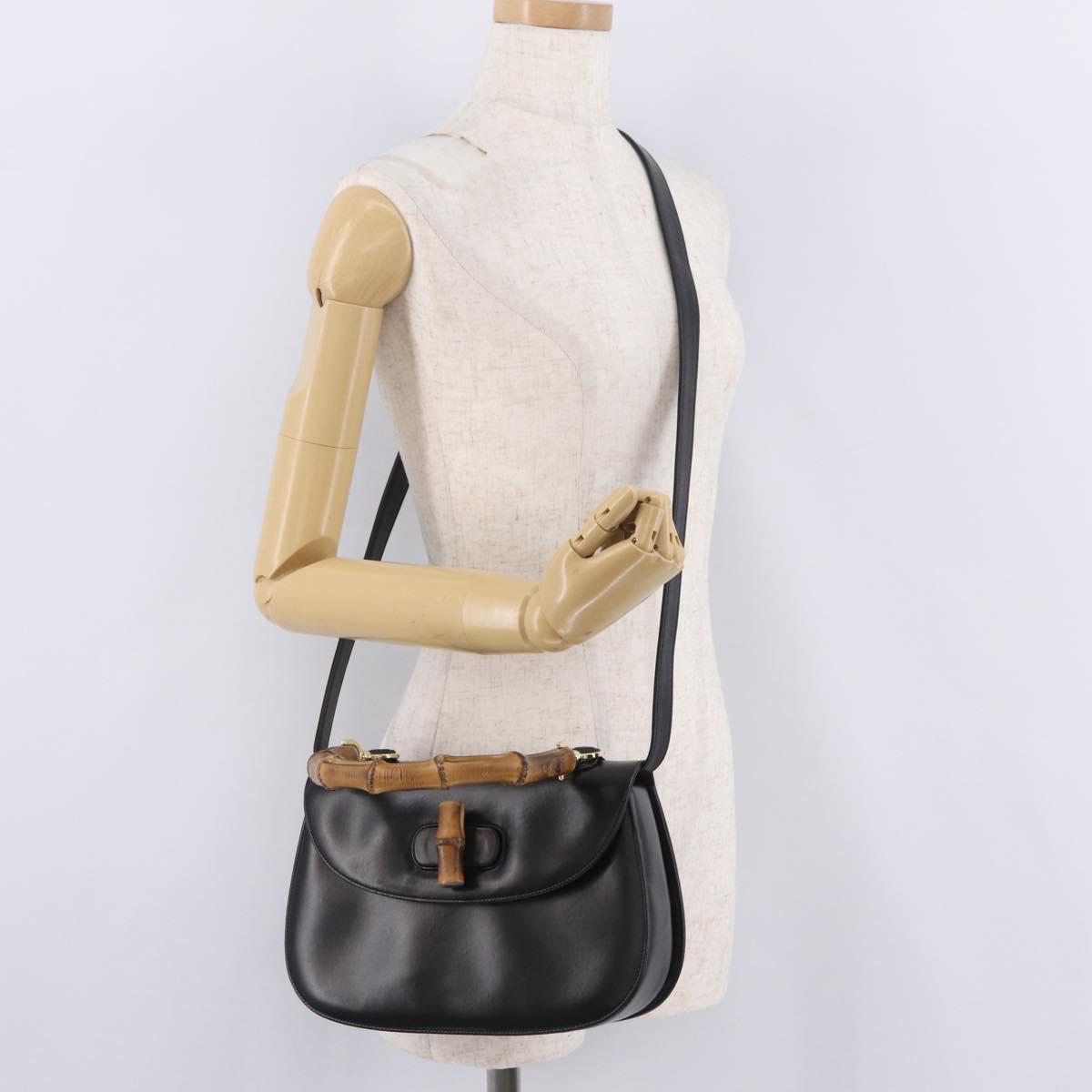 GUCCI Bamboo Hand Bag Leather 2way Black Black 000 01 0633 Auth 211807V