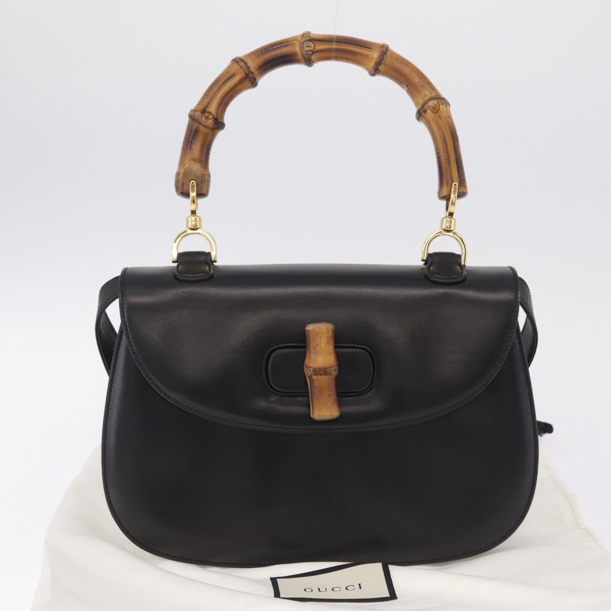 GUCCI Bamboo Hand Bag Leather 2way Black Black 000 01 0633 Auth 211807V