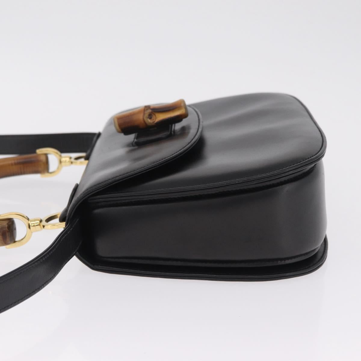 GUCCI Bamboo Hand Bag Leather 2way Black Black 000 01 0633 Auth 211807V