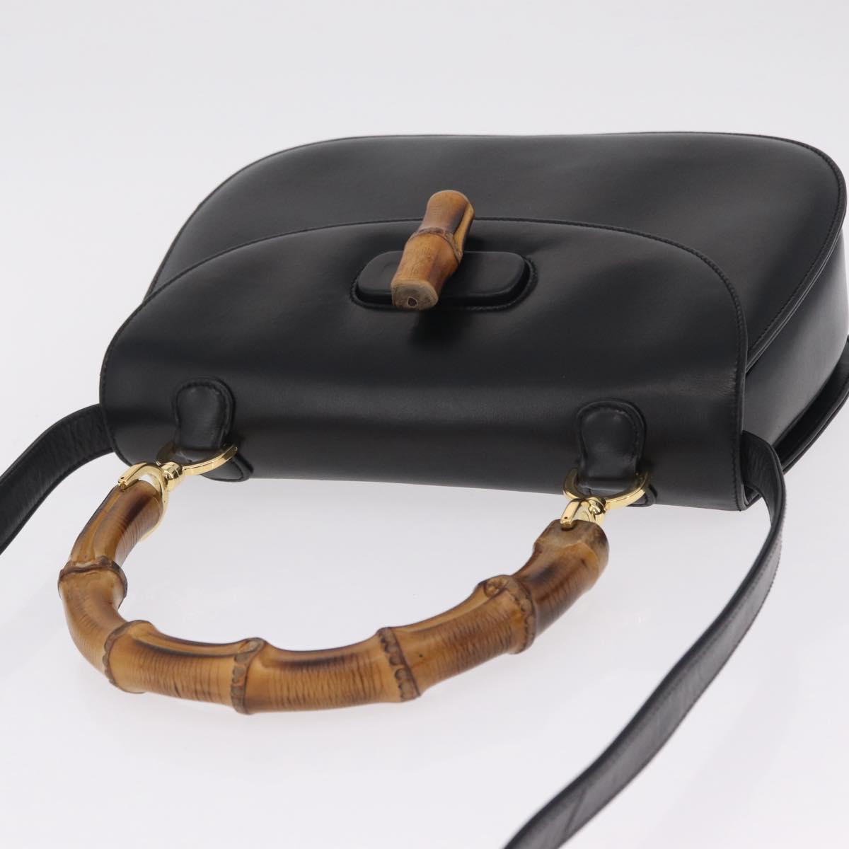 GUCCI Bamboo Hand Bag Leather 2way Black Black 000 01 0633 Auth 211807V