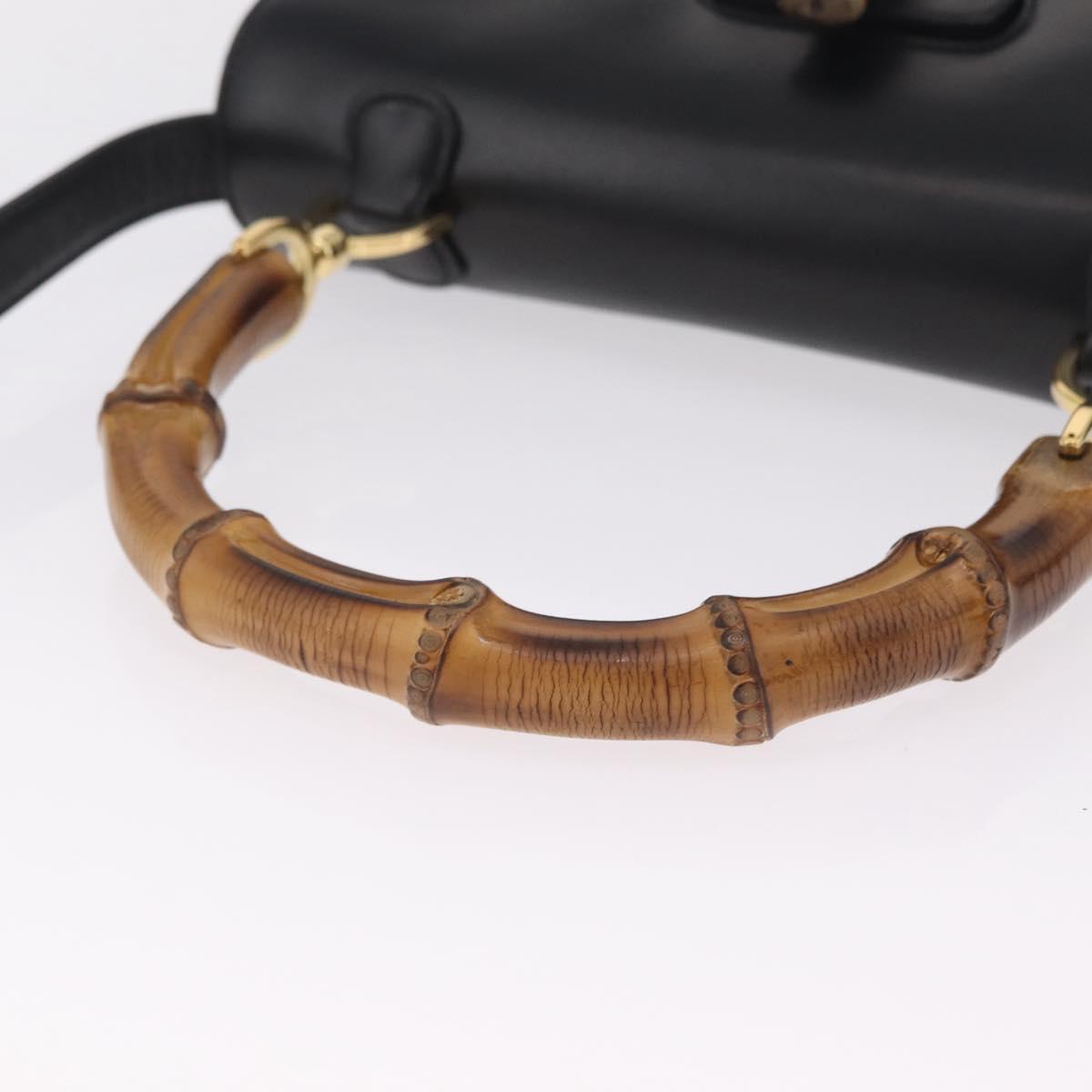 GUCCI Bamboo Hand Bag Leather 2way Black Black 000 01 0633 Auth 211807V