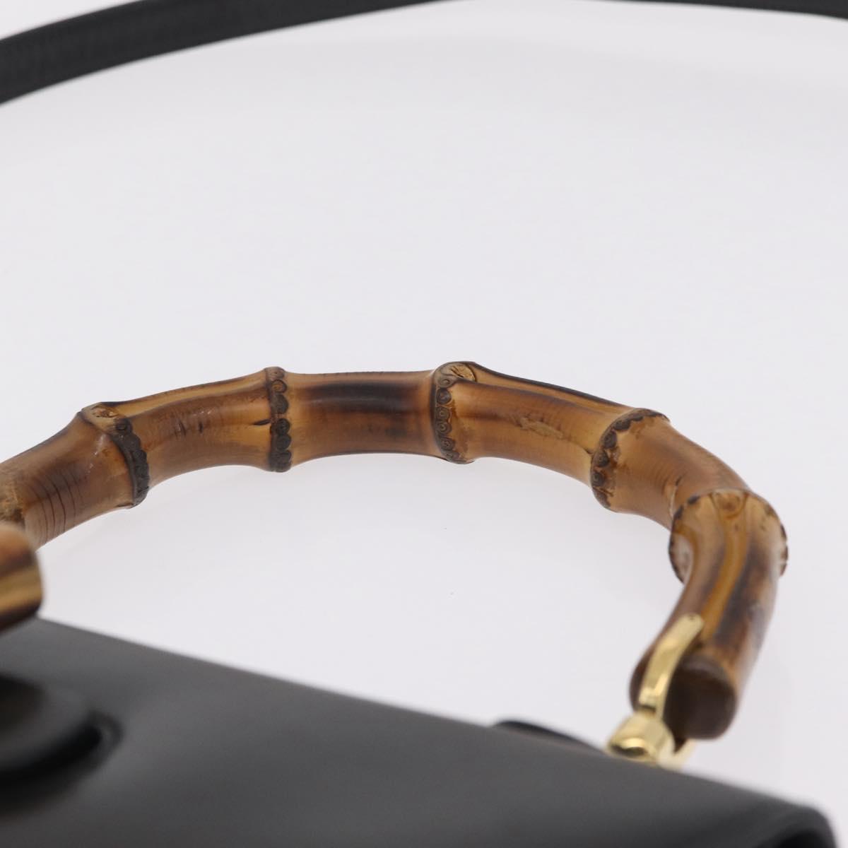 GUCCI Bamboo Hand Bag Leather 2way Black Black 000 01 0633 Auth 211807V