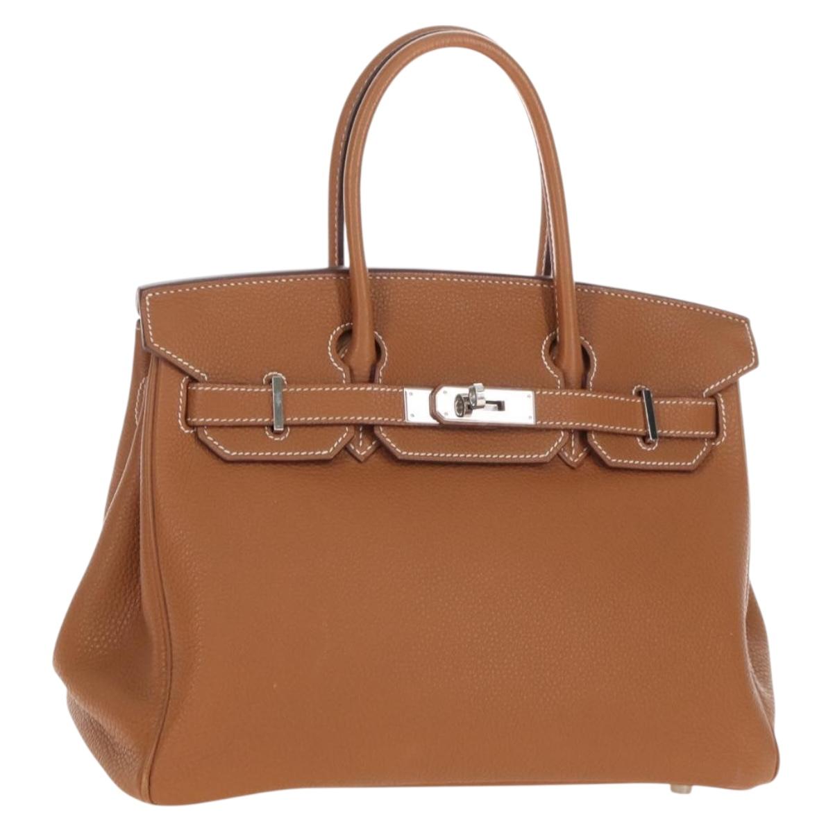 HERMES Birkin 30 Hand Bag Leather Brown Silver Auth 211817SM
