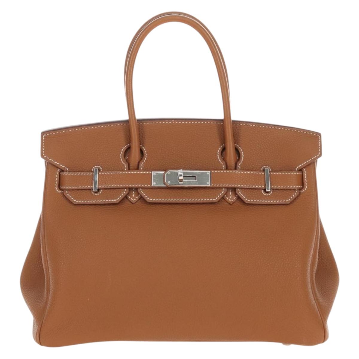 HERMES Birkin 30 Hand Bag Leather Brown Silver Auth 211817SM