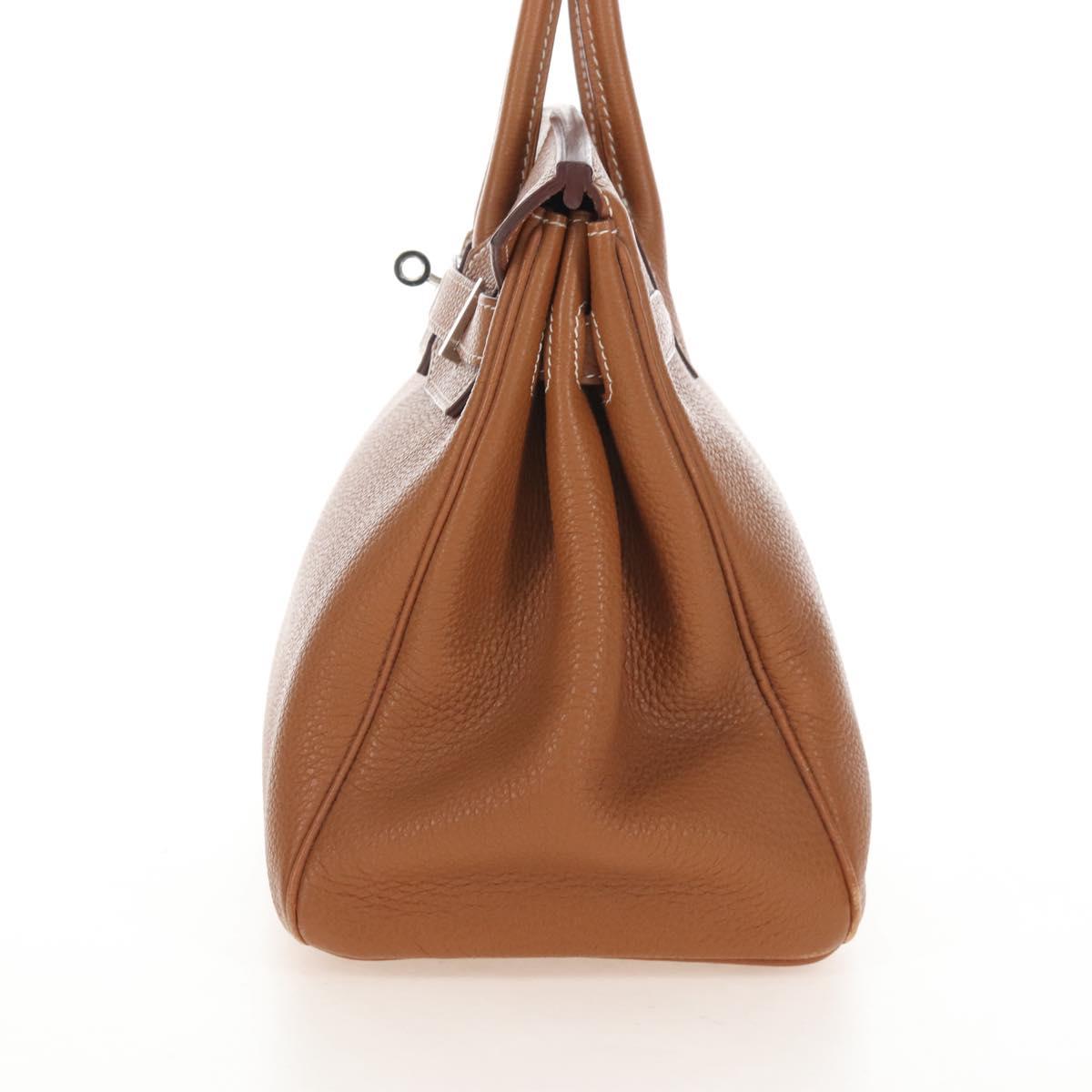 HERMES Birkin 30 Hand Bag Leather Brown Silver Auth 211817SM