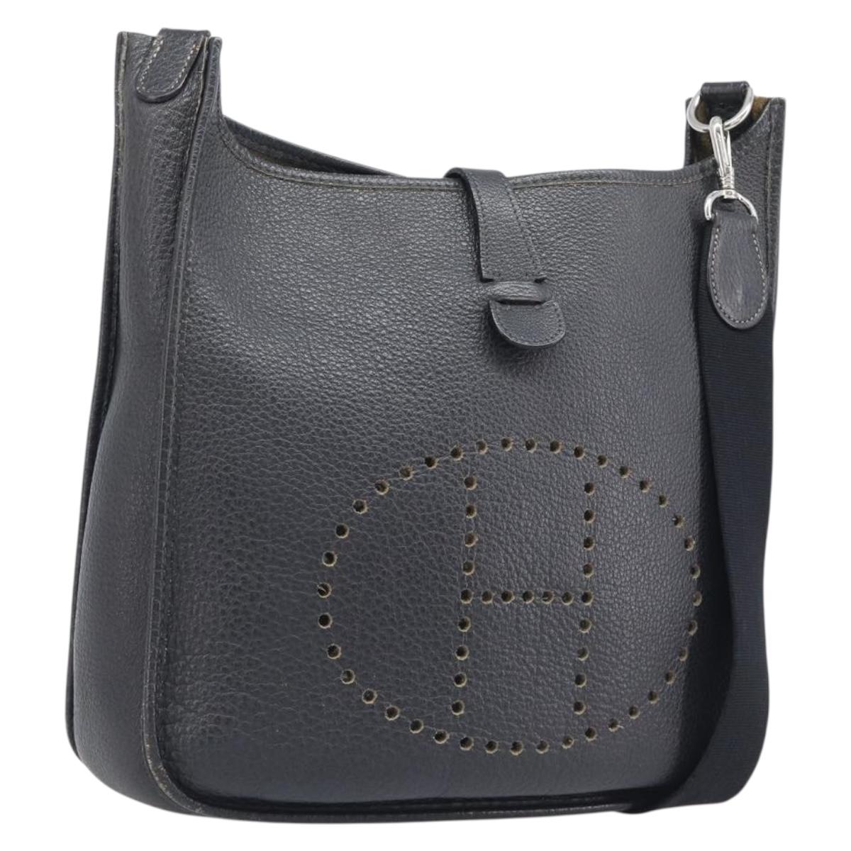 HERMES Evelyn 1GM Shoulder Bag Togo Black Silver Auth 211819M