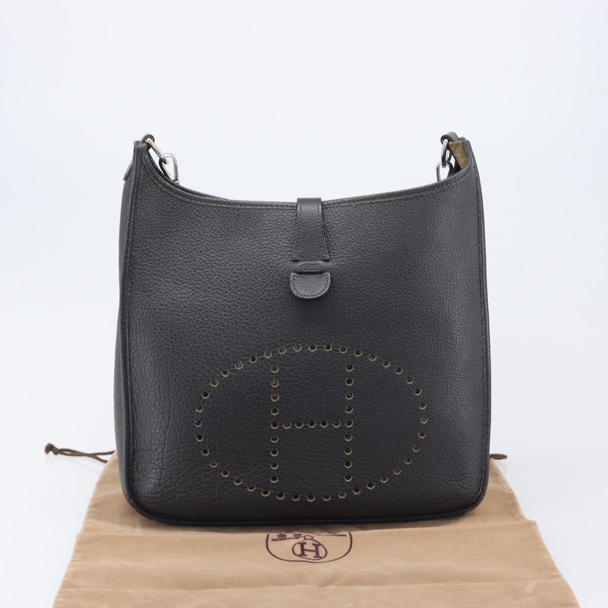 HERMES Evelyn 1GM Shoulder Bag Togo Black Silver Auth 211819M