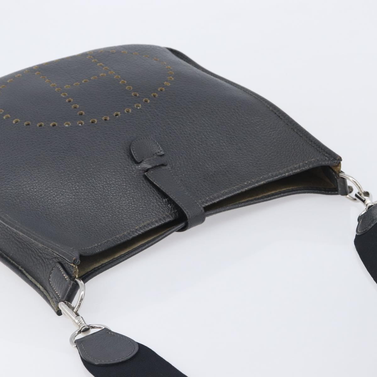 HERMES Evelyn 1GM Shoulder Bag Togo Black Silver Auth 211819M