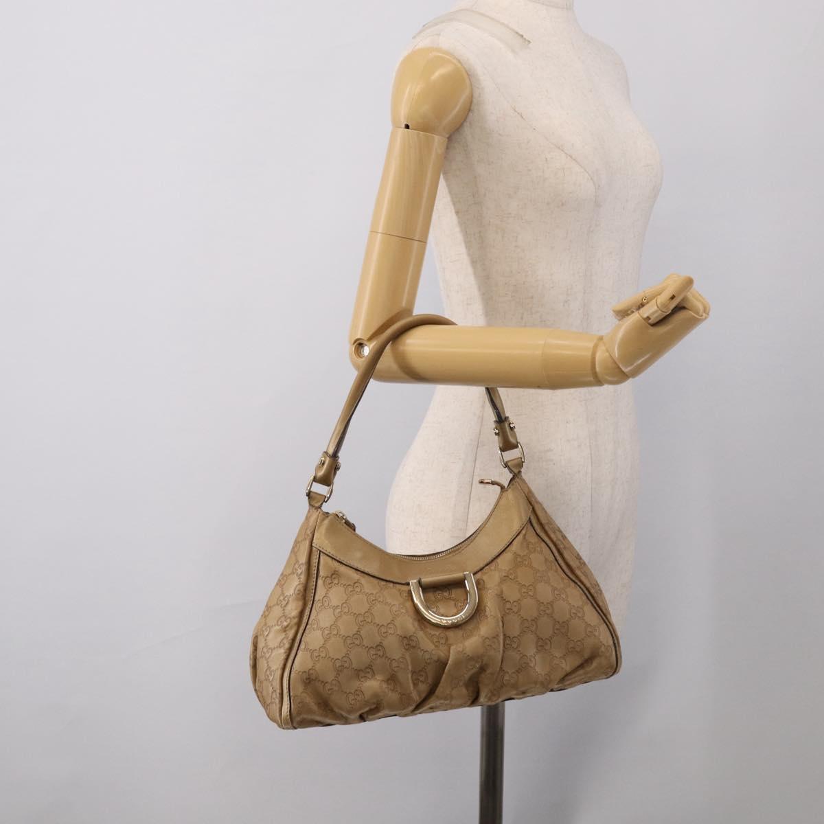 GUCCI GG Canvas Guccissima Abbey Bag Leather Beige Gold 190525 Auth 211827A