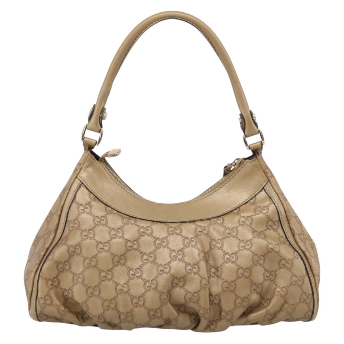 GUCCI GG Canvas Guccissima Abbey Bag Leather Beige Gold 190525 Auth 211827A