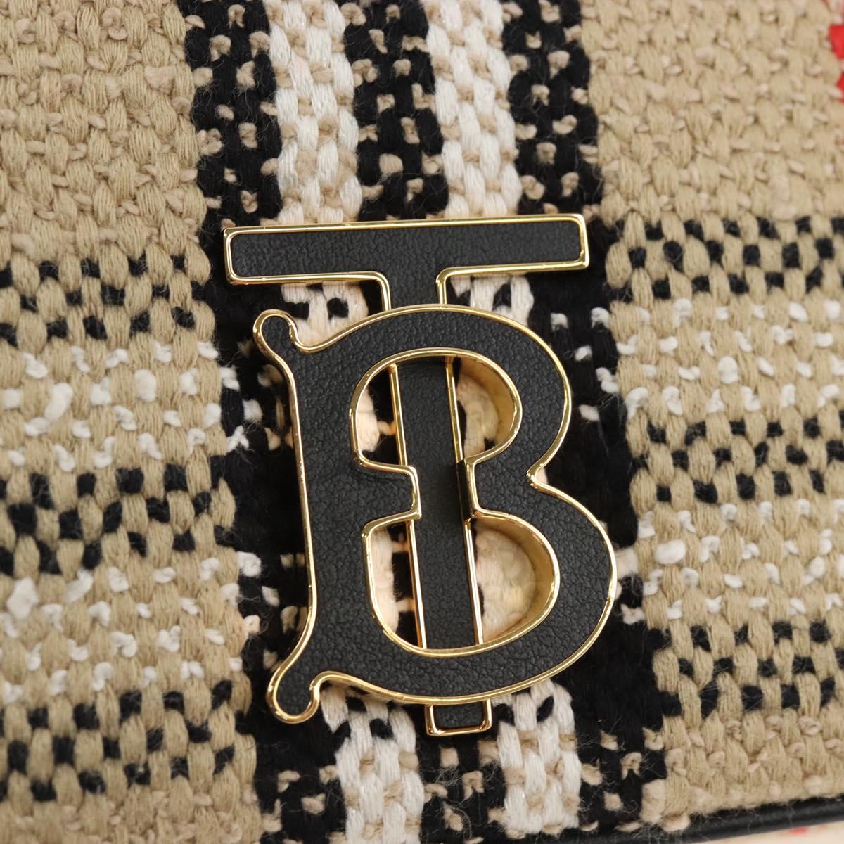 BURBERRY Chain Shoulder Bag Canvas Beige Gold Tone Auth 211838M