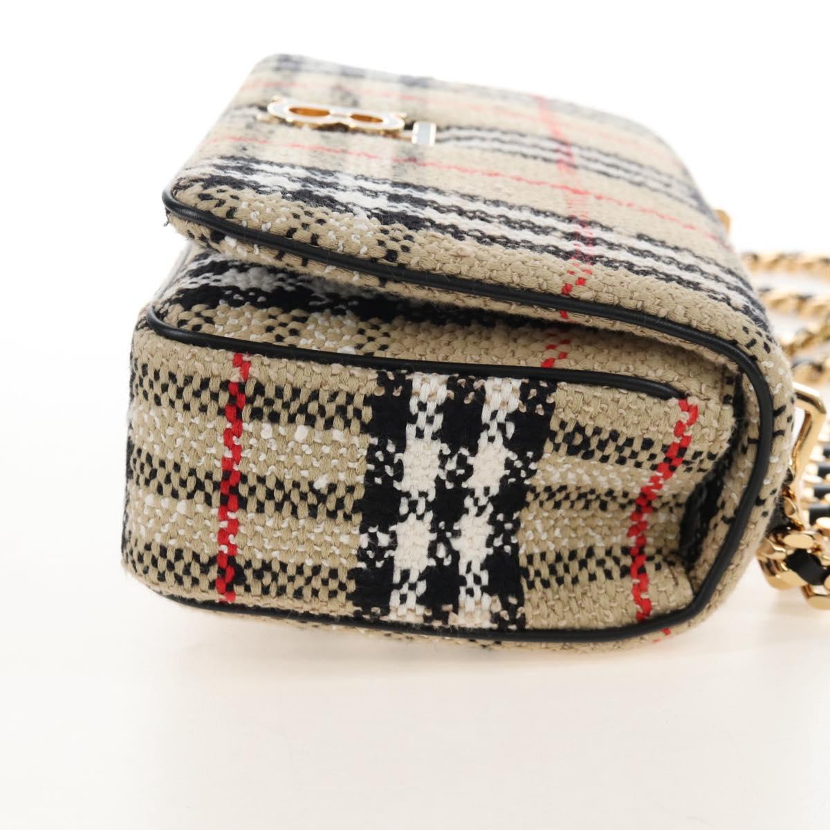 BURBERRY Chain Shoulder Bag Canvas Beige Gold Tone Auth 211838M