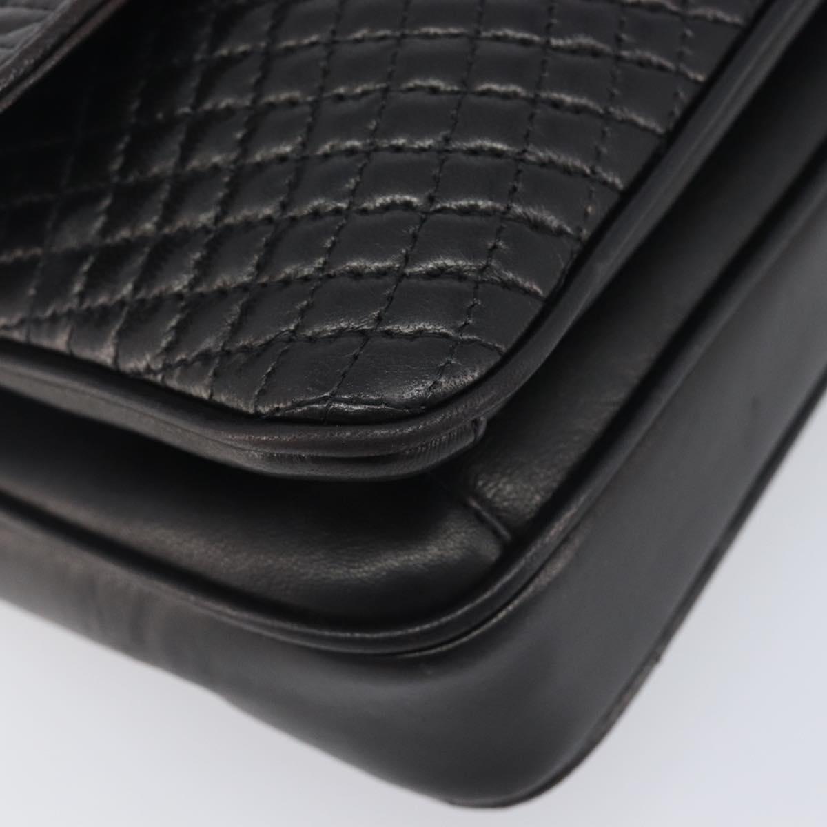 Bally Chain Shoulder Bag Leather Black Gold Auth 211840A