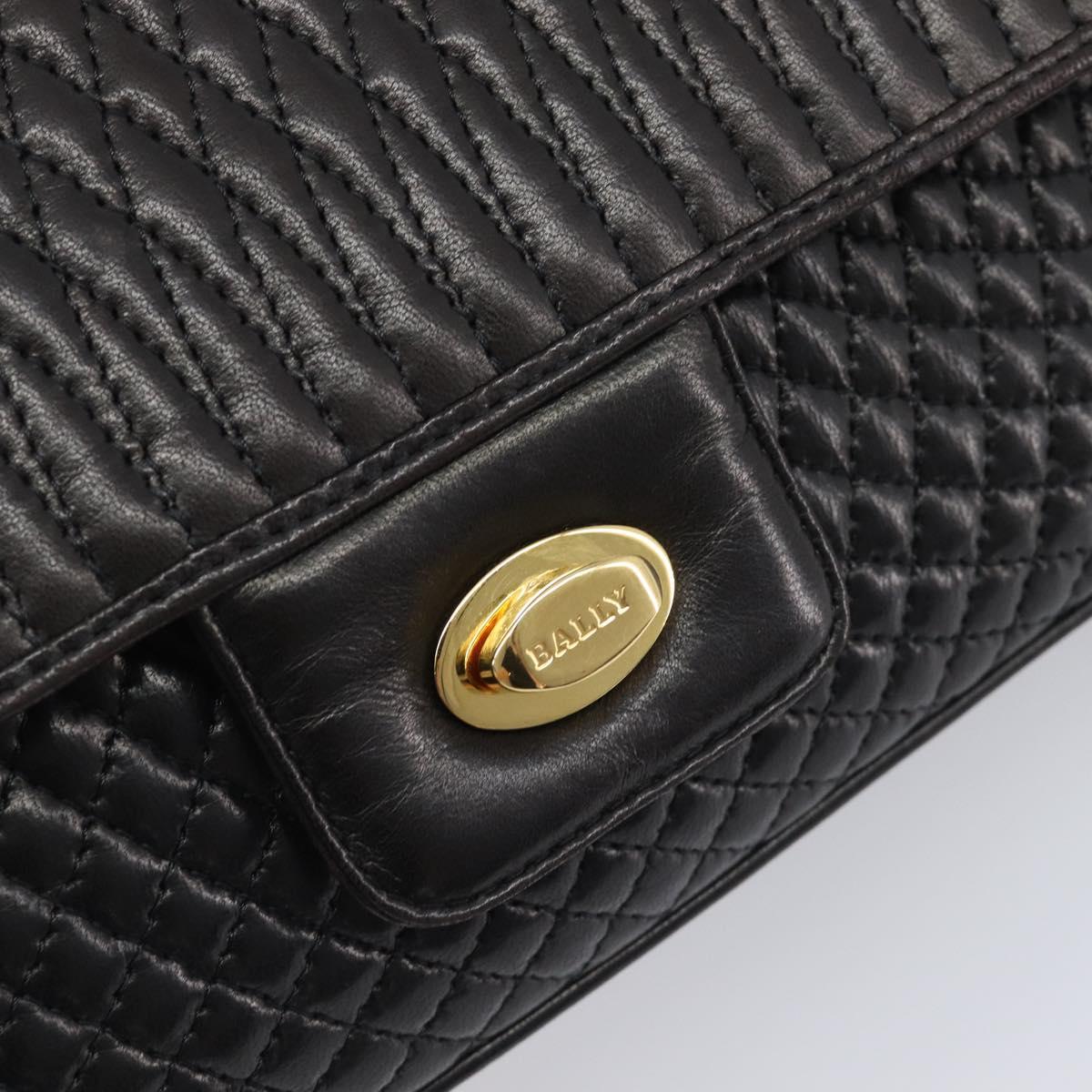 Bally Chain Shoulder Bag Leather Black Gold Auth 211840A