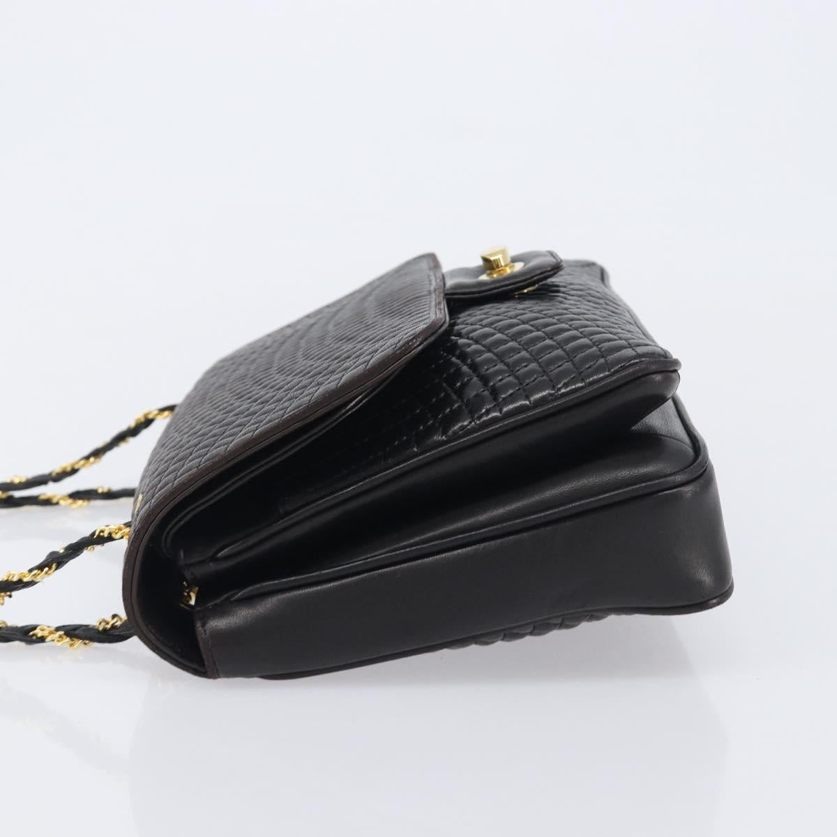 Bally Chain Shoulder Bag Leather Black Gold Auth 211840A