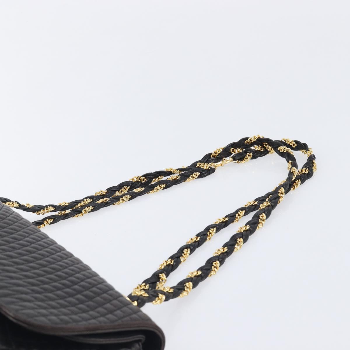 Bally Chain Shoulder Bag Leather Black Gold Auth 211840A