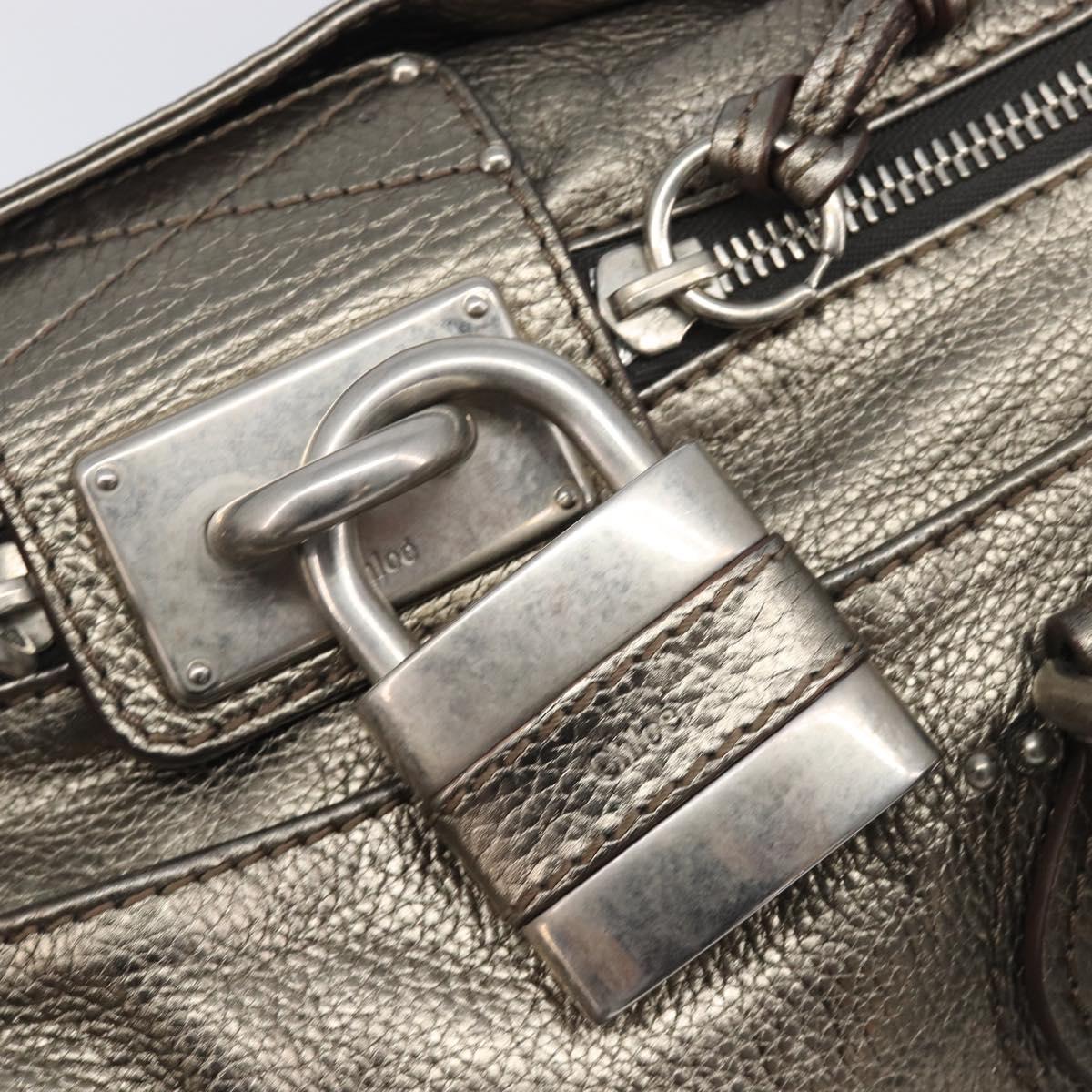 Chloe Paddington Hand Bag Leather Silver Auth 211845V