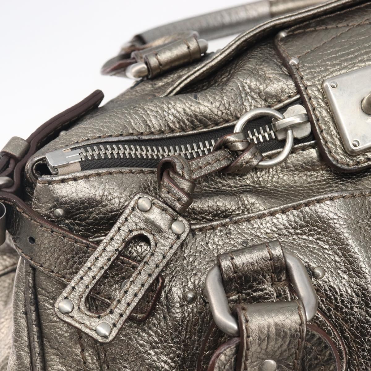 Chloe Paddington Hand Bag Leather Silver Auth 211845V