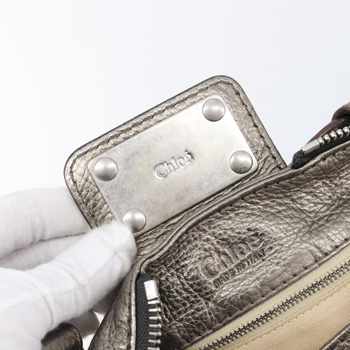 Chloe Paddington Hand Bag Leather Silver Auth 211845V