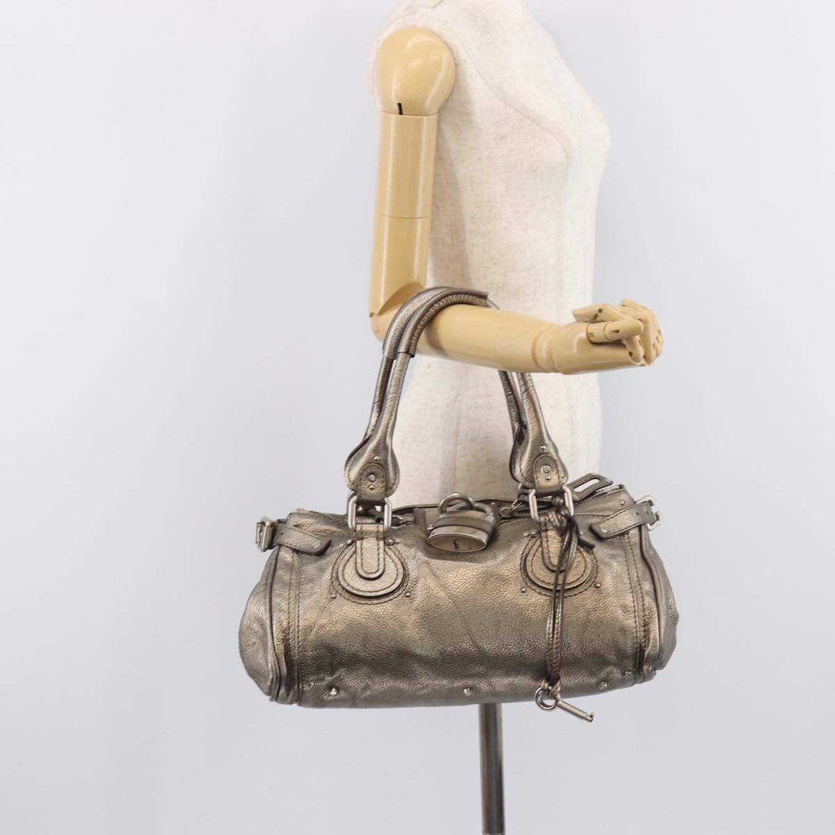 Chloe Paddington Hand Bag Leather Silver Auth 211845V