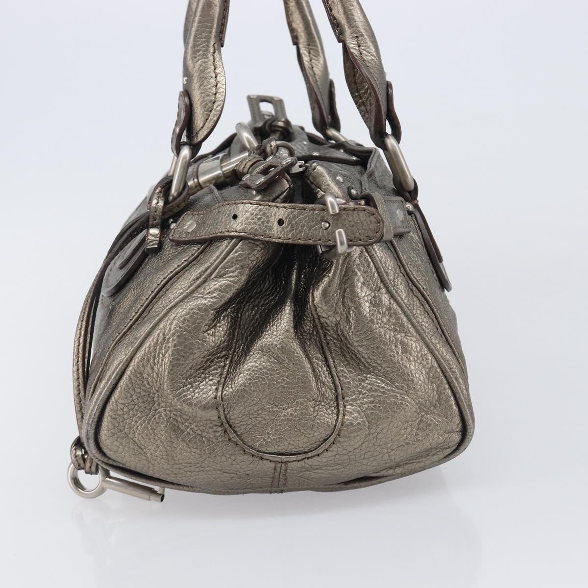 Chloe Paddington Hand Bag Leather Silver Auth 211845V