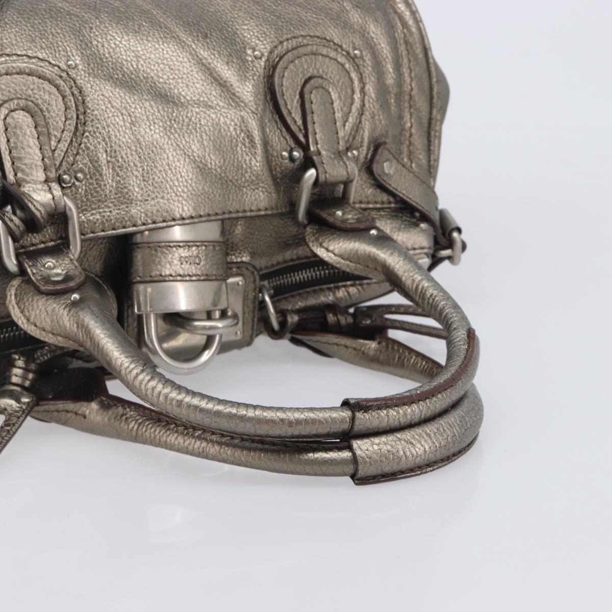 Chloe Paddington Hand Bag Leather Silver Auth 211845V