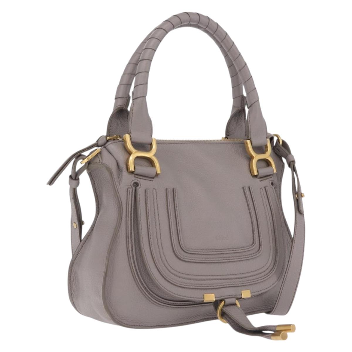 Chloe Marcie Shoulder Bag Leather Gray Gold Auth 211846V