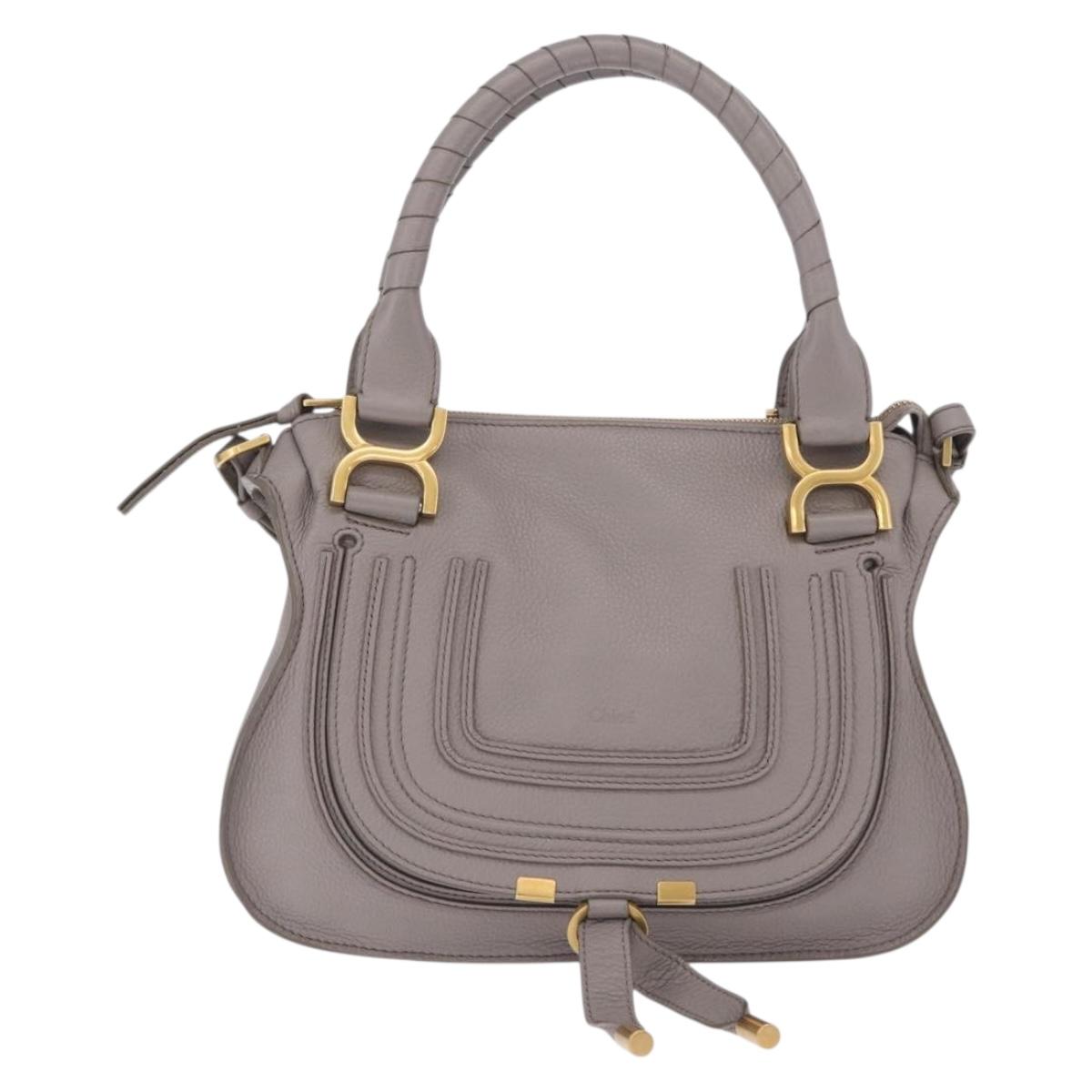 Chloe Marcie Shoulder Bag Leather Gray Gold Auth 211846V