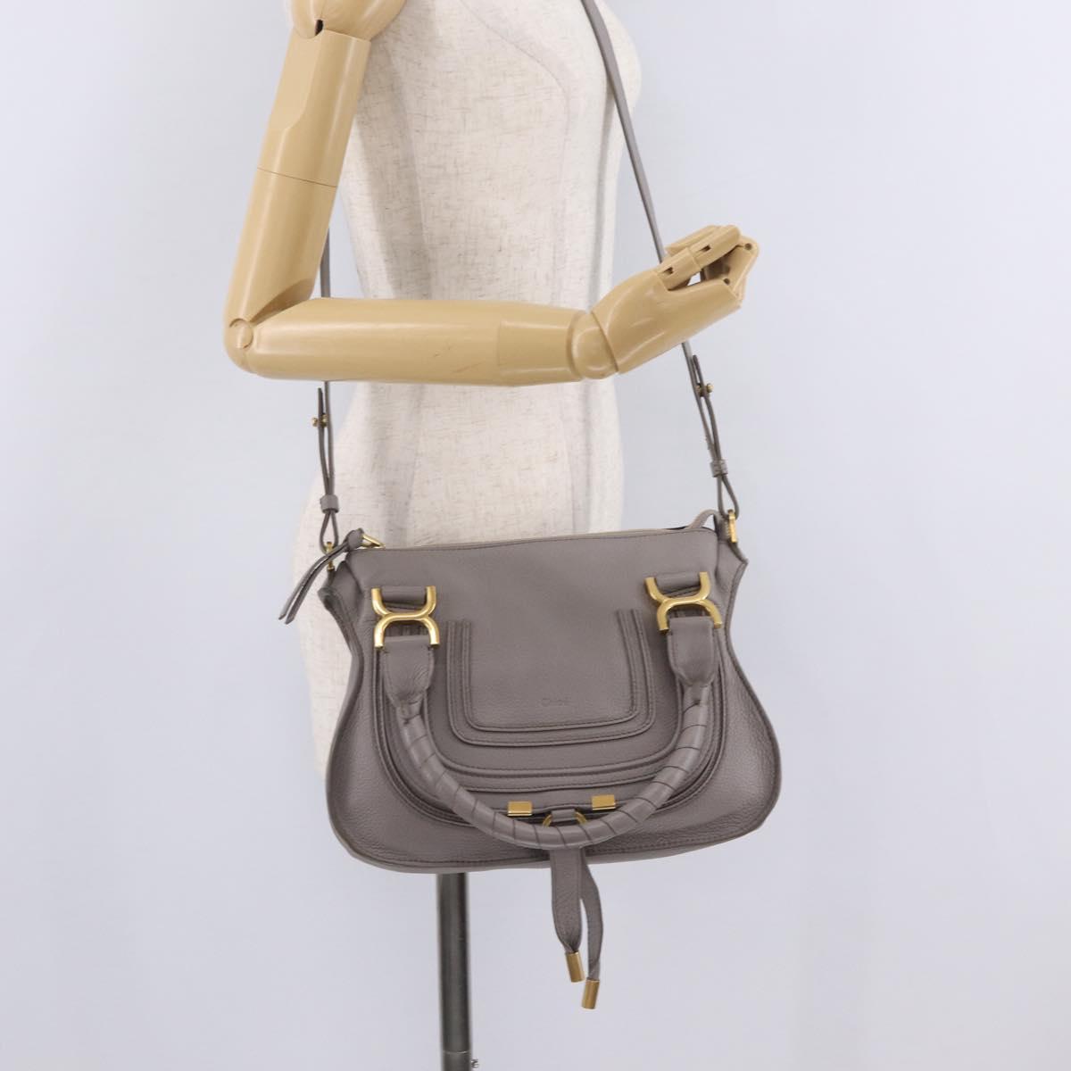 Chloe Marcie Shoulder Bag Leather Gray Gold Auth 211846V